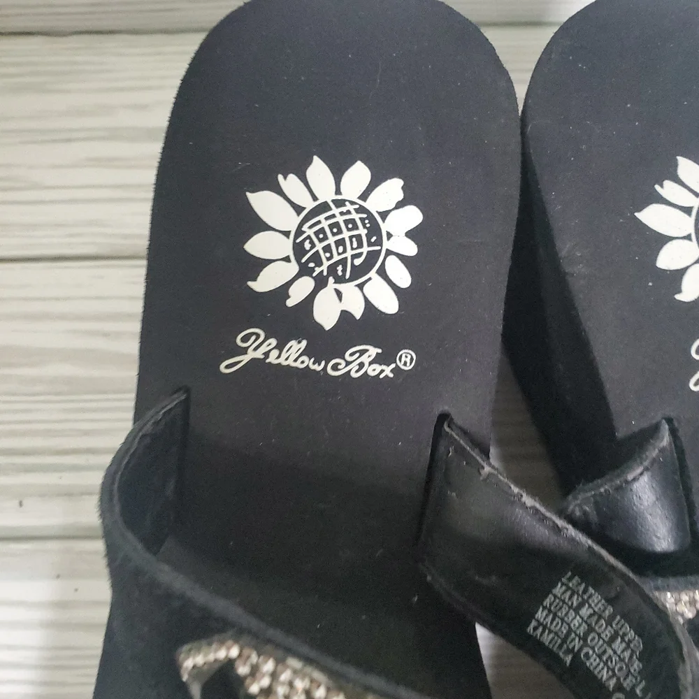 Yellow Box Black Sequin Gem Platform Wedge Womans‎ Sandals 6